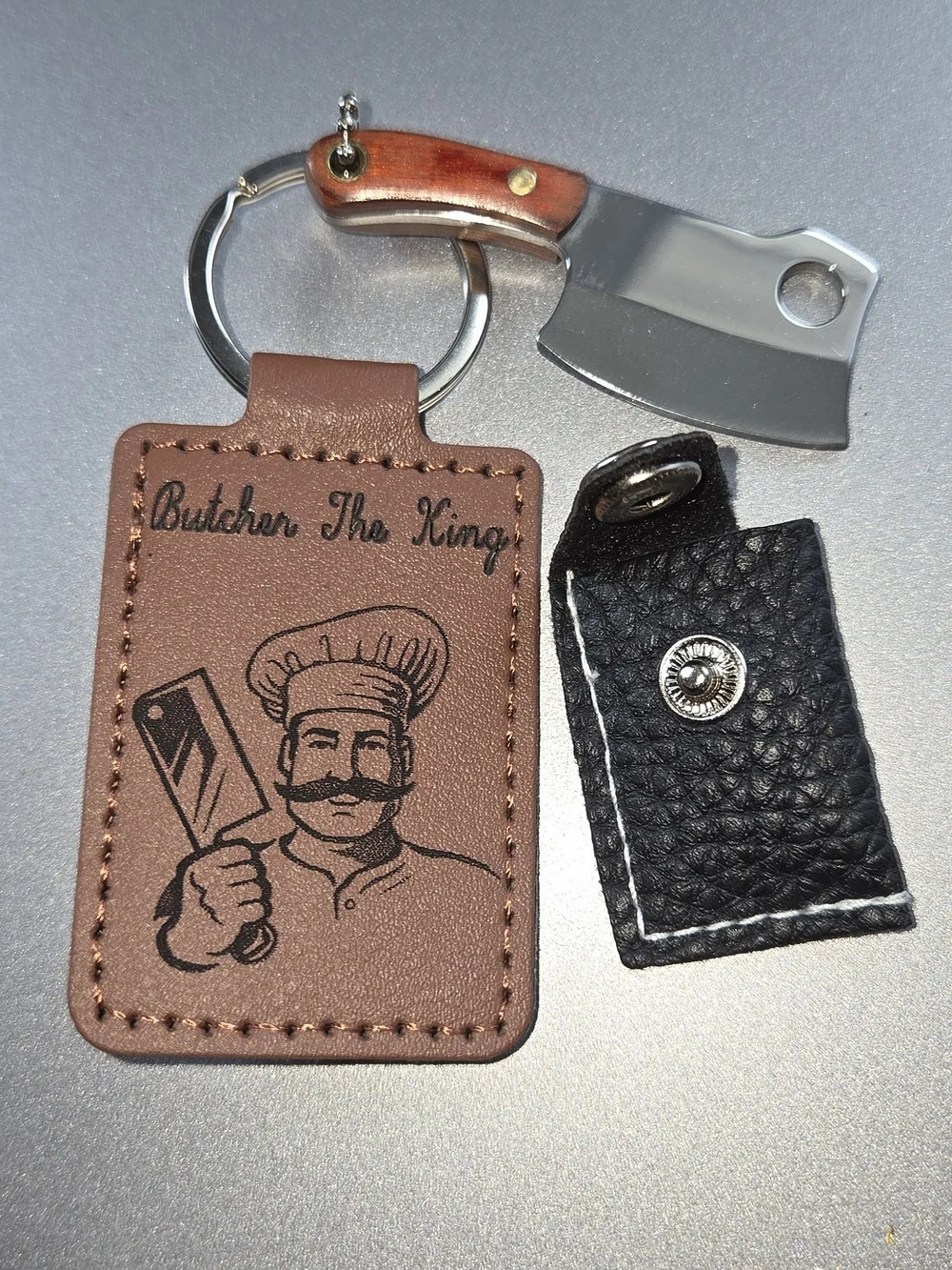 Butcher 4 Life Brown Leather Keychain with Mini Cleaver Charm